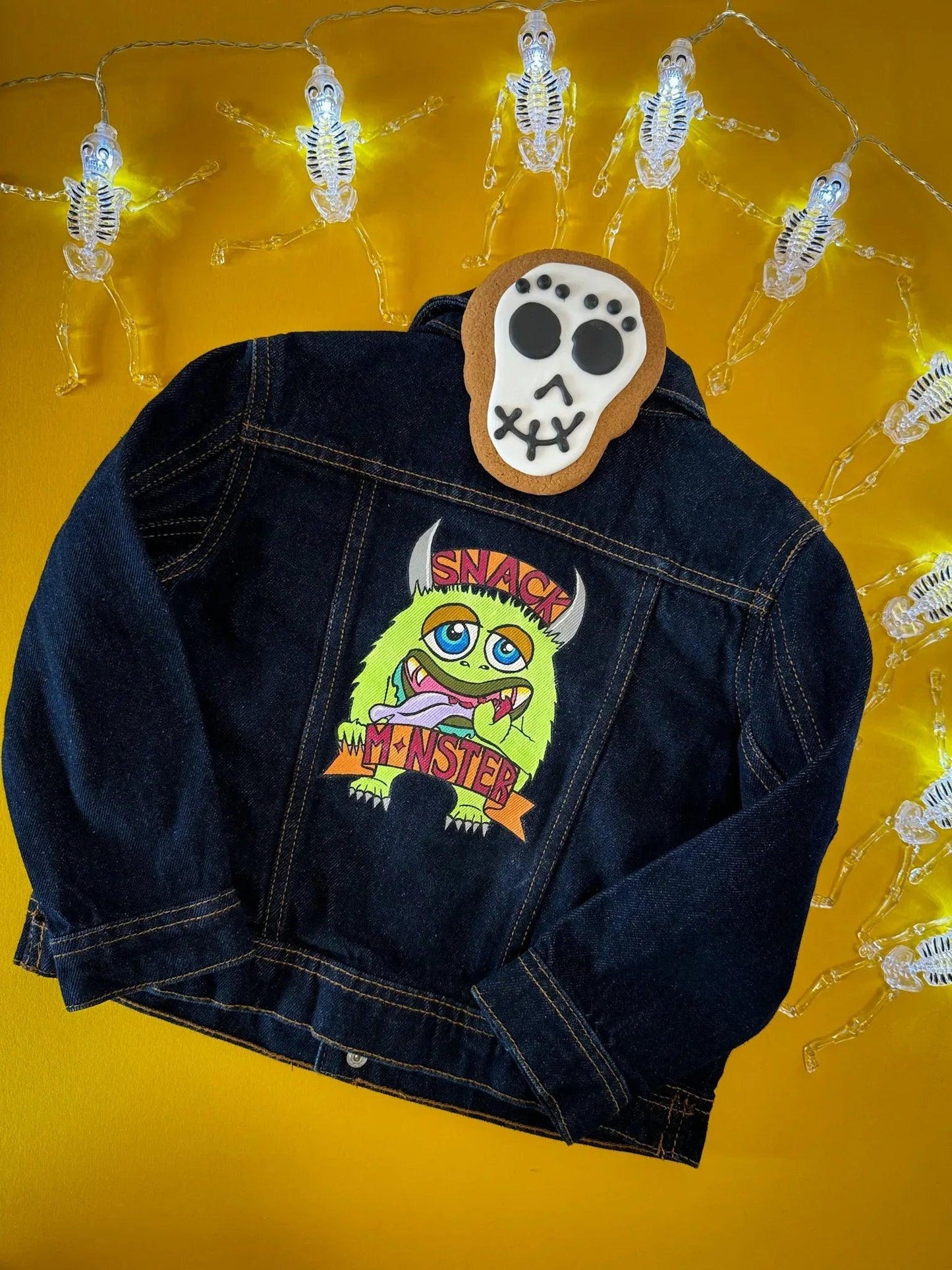 "Snack Monster" Hand-Painted Children's Denim Jacket - STOOFY
