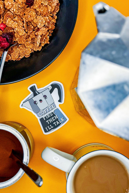 "Coffee First, Then I'll Talk" Die-Cut Vinyl Sticker - STOOFY