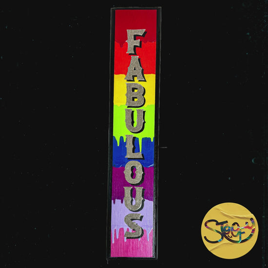 Animated video of Stoofy's “Fabulous” hand-painted sign, adorned with a rainbow of bright, dripping acrylic colours and glittering typography. It's a bold, maximalist statement piece that celebrates individuality and joy. Limited edition, original contemporary art by UK artist, Stoofy.