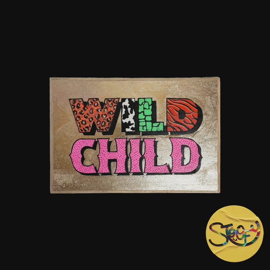Animated video of Stoofy's 'Wild Child' signwriting with gold metal leaf and bold lettering in acrylic on a black background, hand-painted and gloss finished. Limited edition, original contemporary art for maximalist interiors by UK artist, Stoofy.