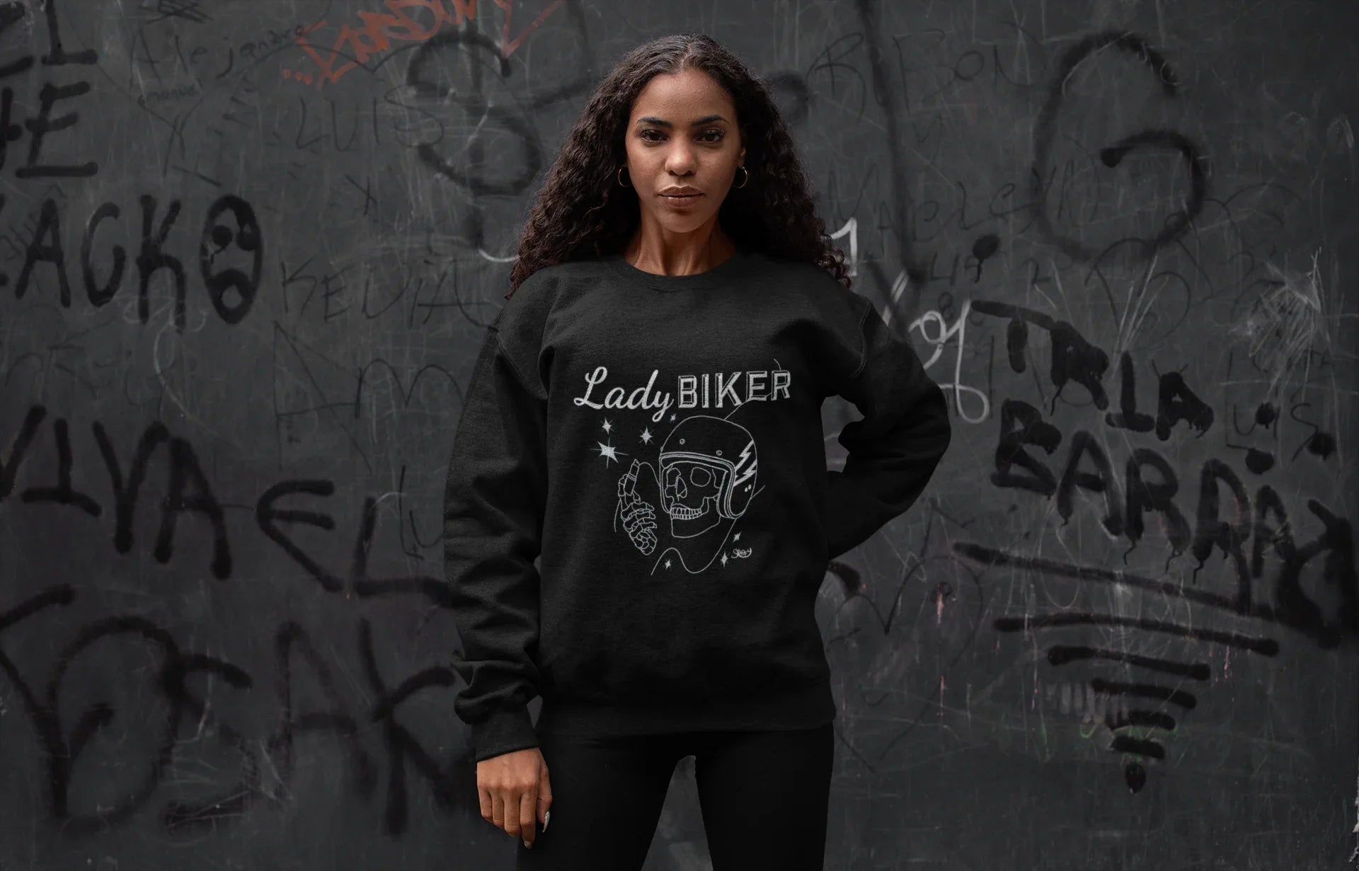 "Lady Biker" Black Sweatshirt - STOOFY