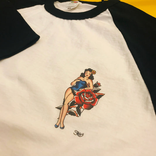 "Well Hello There!" Pin-Up Unisex Raglan Sleeve T-Shirt - STOOFY
